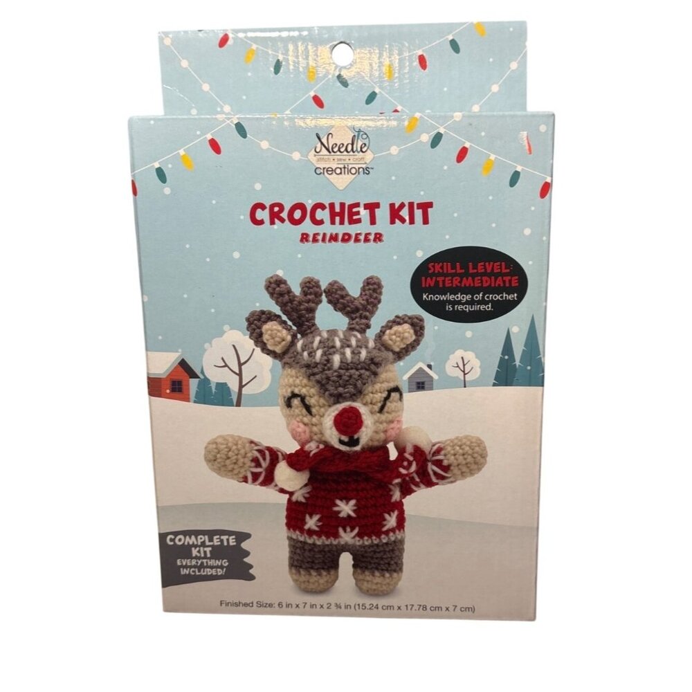 Rudolph Reindeer Crochet Kit Needle Creations Intermediate Skill Level 6 x 7"